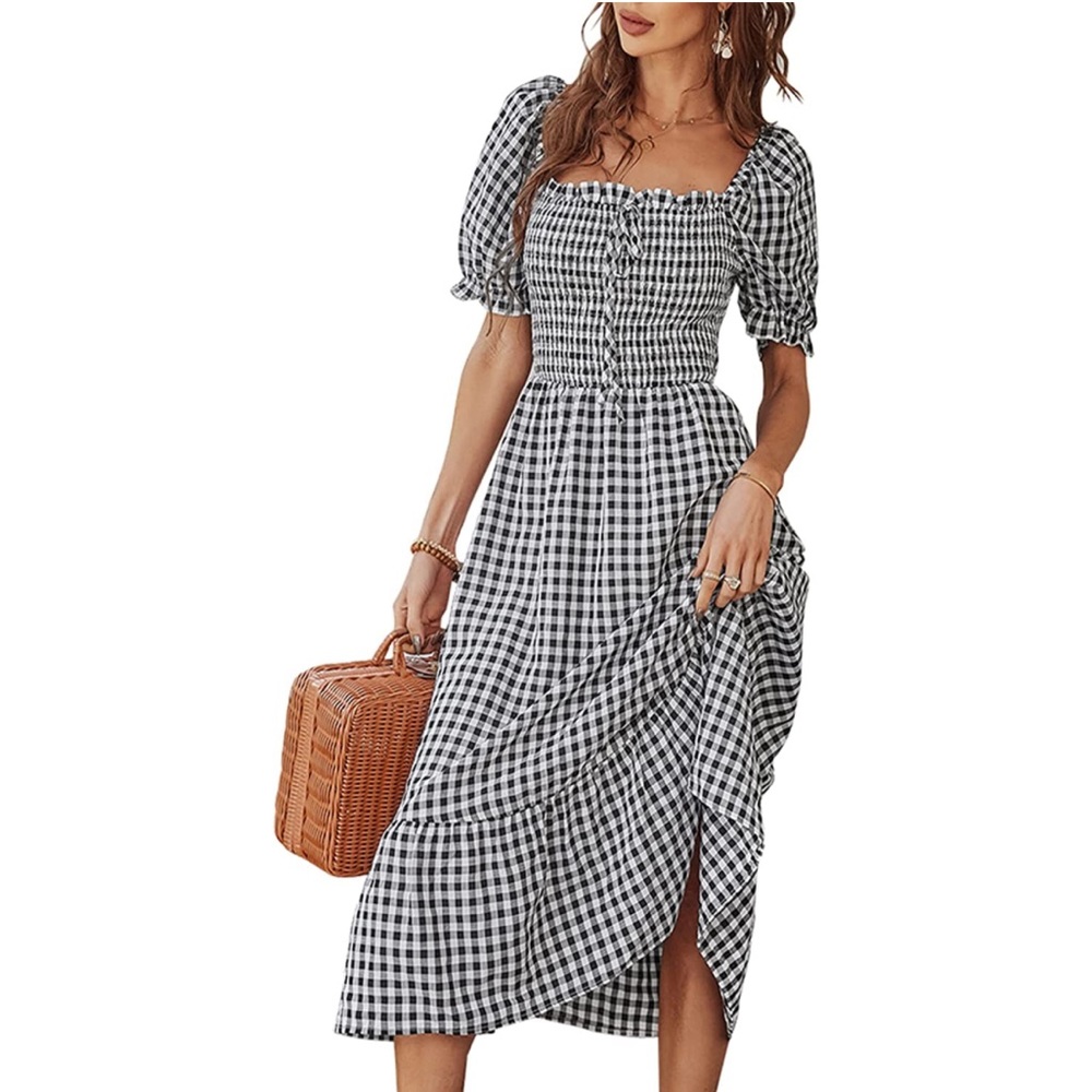 Women's Boho Tie Back Dress Beach Flowy Ruffle Midi Long